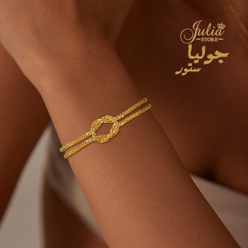 سوار أنيق وعصري مطلي بالذهب عيار 18 قيراطًا من الفولاذ المقاوم للصدأ، بتصميم متشابك للحب، قطعة مجوهرات فاخرة بتصميم كلاسيكي، هدية مثالية. إسورة حريمي أنيقة من الستانلس ستيل بتصميم عصري، مقاومة للصدأ، مناسبة للاستخدام اليومي والهدايا - Image 3