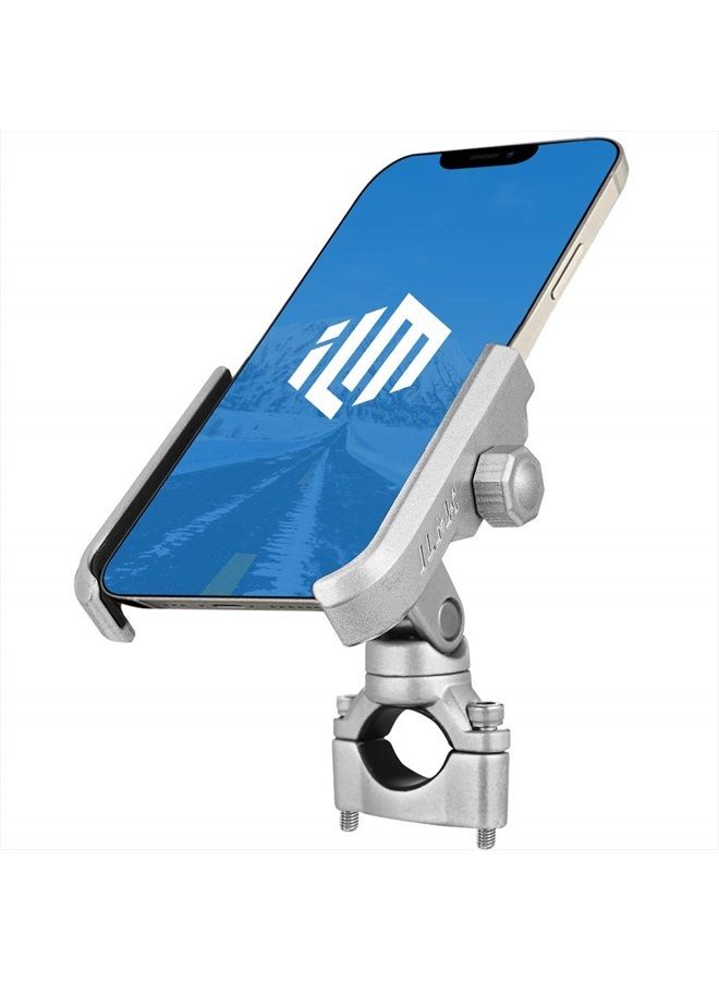 ILM Motorcycle Phone Mount Premium Aluminum Universal Bike Rack Handlebar Holder Fits iPhone 7 | 7 Plus, 8 | 8 Plus, iPhone 12 | 13Pro Max, Galaxy, Holds Phones Up to 3.7" Wide Model A10(Silver) - Image 1