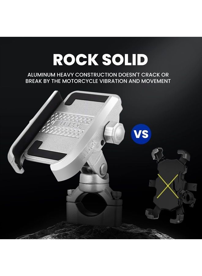 ILM Motorcycle Phone Mount Premium Aluminum Universal Bike Rack Handlebar Holder Fits iPhone 7 | 7 Plus, 8 | 8 Plus, iPhone 12 | 13Pro Max, Galaxy, Holds Phones Up to 3.7" Wide Model A10(Silver) - Image 4