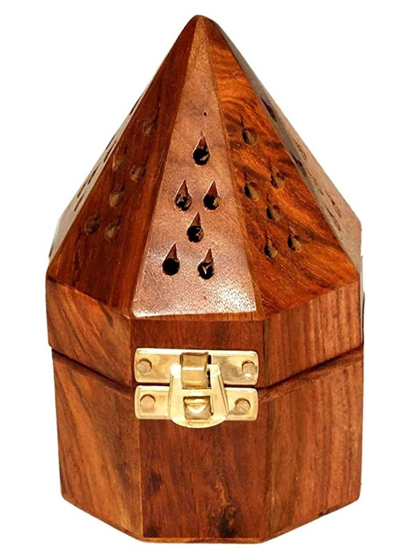 QUESERA Wooden Bakhoor Burner Mabkhara pyramid shape incense burner home fragramce home decor - Image 1