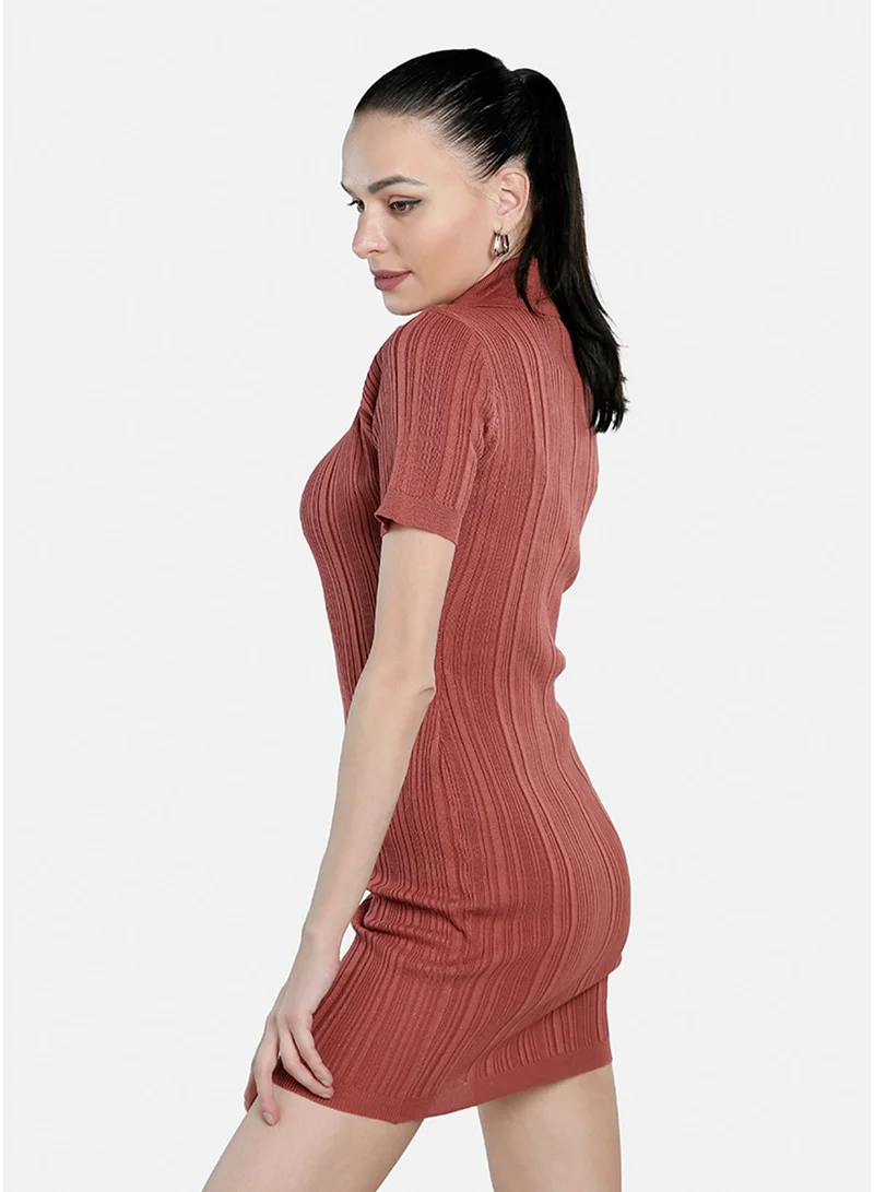 London Rag London Rag Women's Marsala Collared Bodycon Sweater Dress