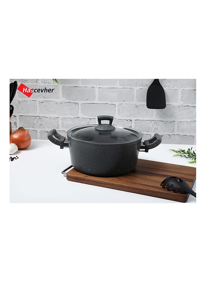 Hascevher Germanitium Cooking Pot 28 cm Non-Stick Granite Pattern with Lid  - Image 2