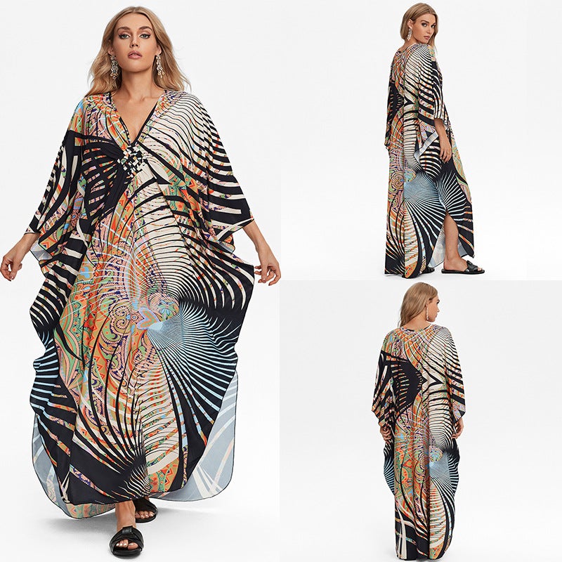 Generic 2024 new cross-border polyester beach blouse dress loose robe bikini outer wear womens swimsuit sun protection shirt Polyester line ZS2338