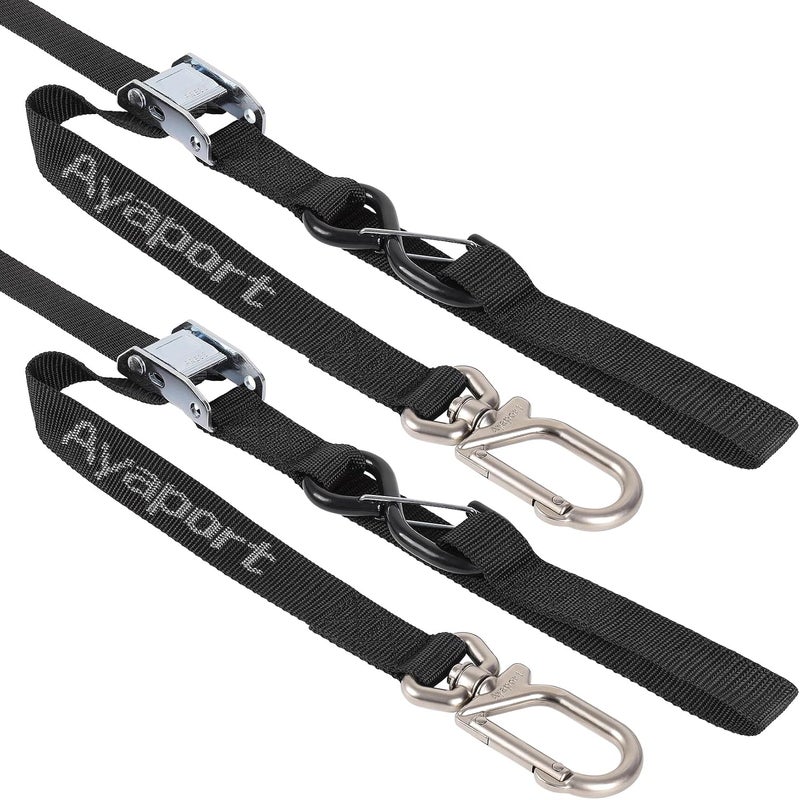 Ayaport Motorcycle Tie Down Straps 1.1” x 7’ (with Swivel Carabiner Hooks) Cam Buckle Tie Downs, Handlebar Strap for Dirt Bike, Motor Bike, Kayak, Car, Truck, Boat, Cargo, Black (1.1" x7'-2pcs) Simplified versatile design - Image 1