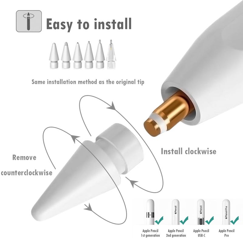 SIXFU Replacement Pencil Tips for Apple Pencil, Multiple Durable iPencil Tip Nibs Accessories for iPad Pro/Apple Pencil Pro/USB-C/ 1st Gen/ 2nd Generation (6 PCS) - Image 2