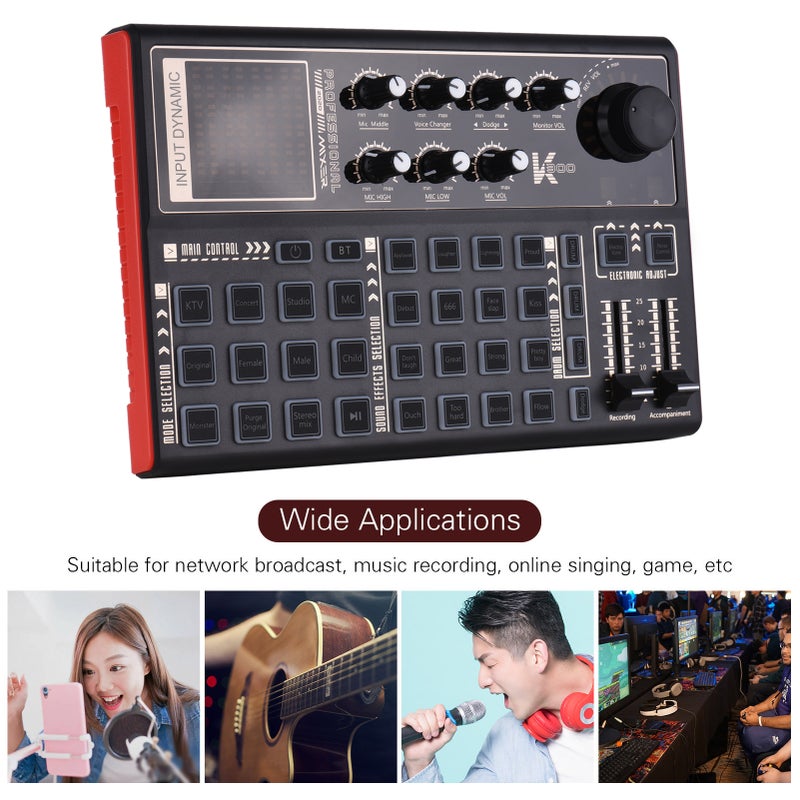 K300 Live Sound Card External Voice Changer Audio Mixer Kit Built-in Rechargeable Battery Multiple Sound Effects with Microphone Mic Stand Earphone for Live Streaming Music Recording Smartphone Computer Game Karaoke - Image 3