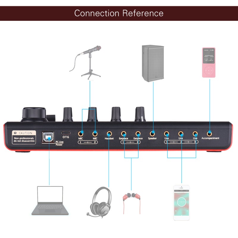 K300 Live Sound Card External Voice Changer Audio Mixer Kit Built-in Rechargeable Battery Multiple Sound Effects with Microphone Mic Stand Earphone for Live Streaming Music Recording Smartphone Computer Game Karaoke - Image 4