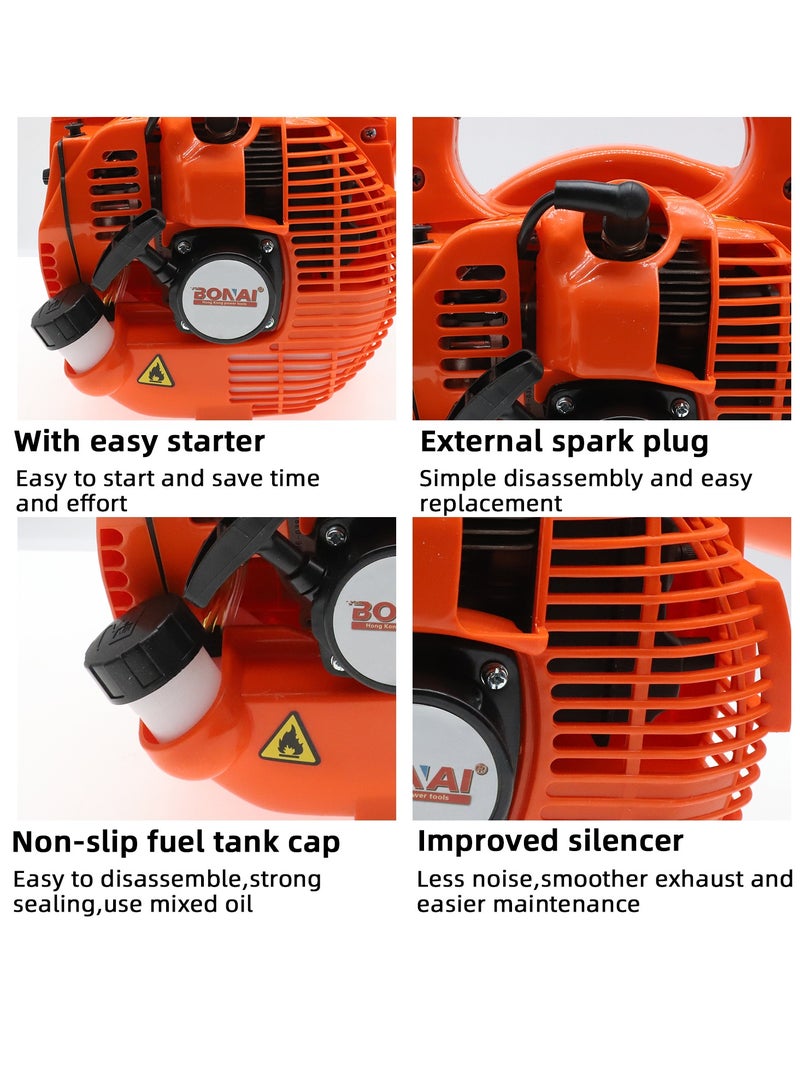 بوناي منفاخ بنزين محمول بقوة 25.4 سي سي من Bonai - منفاخ غاز قوي بدورتين للعناية بالعشب مع تدفق هواء 300 قدم مكعب في الدقيقة وسرعة 110 ميل في الساعة - Image 3