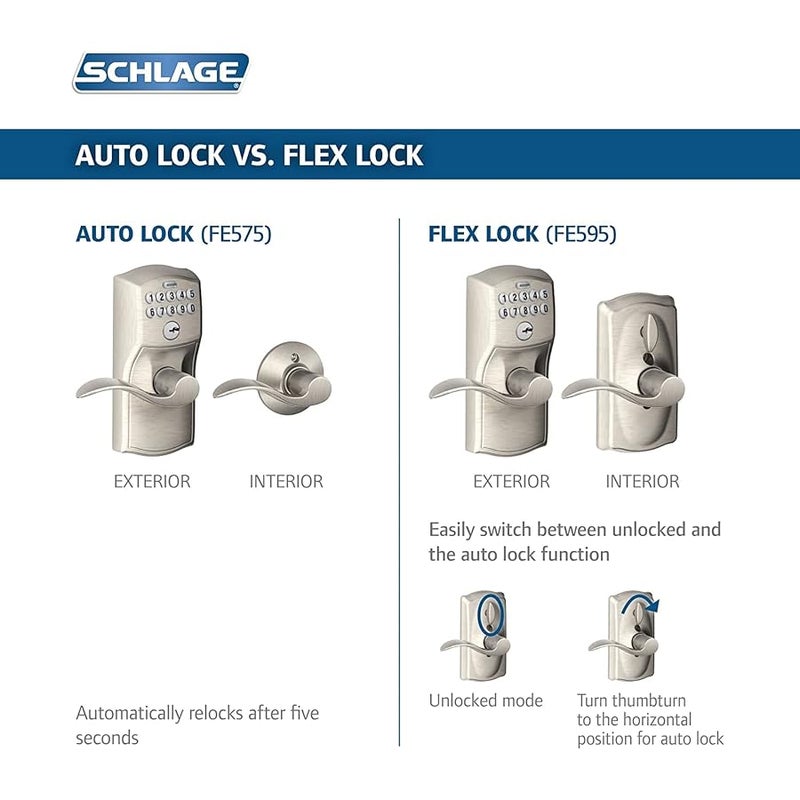 Schlage FE575 CAM 626 ACC Camelot Keypad Entry with Auto-Lock and Accent Levers, Brushed Chrome - Image 2