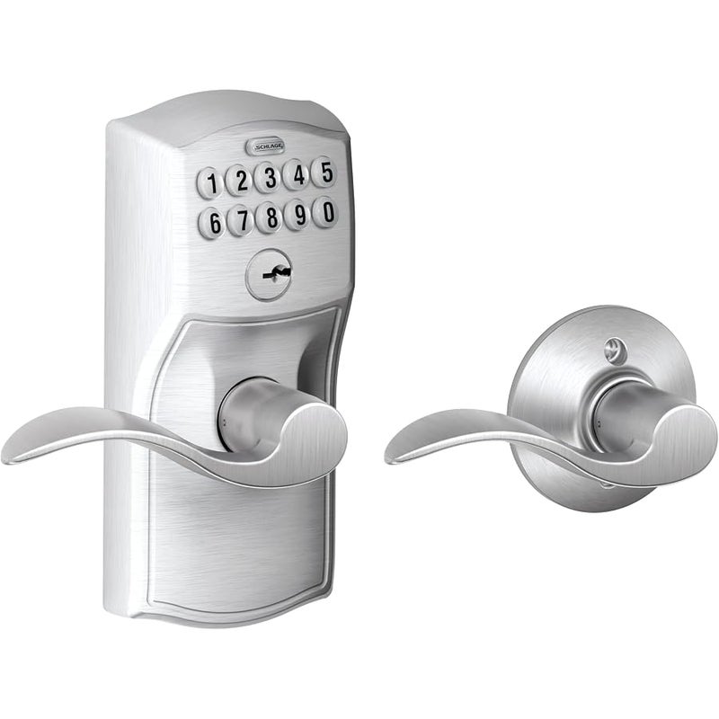 Schlage FE575 CAM 626 ACC Camelot Keypad Entry with Auto-Lock and Accent Levers, Brushed Chrome - Image 1