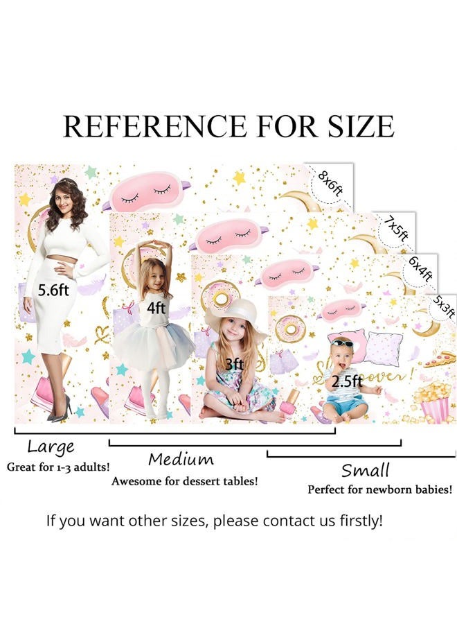 Mocsicka Slumber Party Backdrop for Girls Sleepover Party Decoration Pajama Pillow Fight Photography Background Spa Makeup Birthday Banner Supplies (White, 7x5ft(82x60 inch)) - Image 4