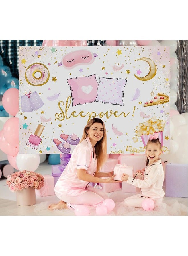 Mocsicka Slumber Party Backdrop for Girls Sleepover Party Decoration Pajama Pillow Fight Photography Background Spa Makeup Birthday Banner Supplies (White, 7x5ft(82x60 inch)) - Image 3