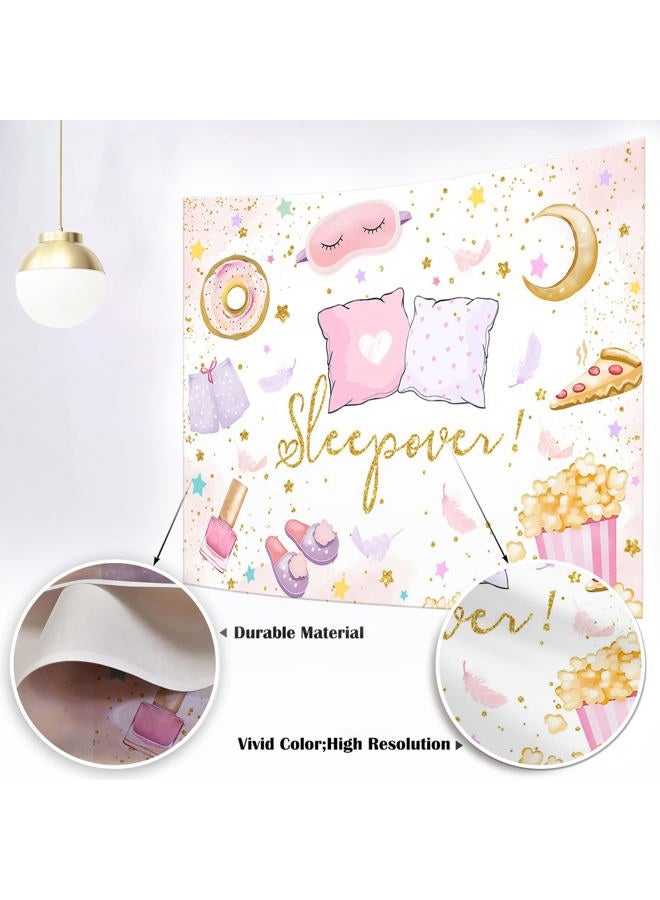 Mocsicka Slumber Party Backdrop for Girls Sleepover Party Decoration Pajama Pillow Fight Photography Background Spa Makeup Birthday Banner Supplies (White, 7x5ft(82x60 inch)) - Image 2