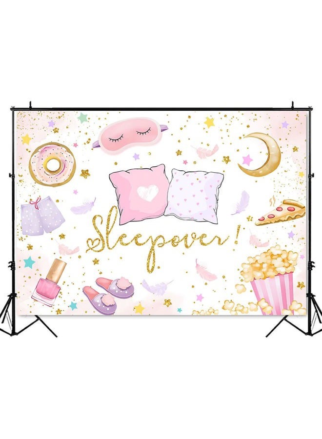 Mocsicka Slumber Party Backdrop for Girls Sleepover Party Decoration Pajama Pillow Fight Photography Background Spa Makeup Birthday Banner Supplies (White, 7x5ft(82x60 inch)) - Image 5