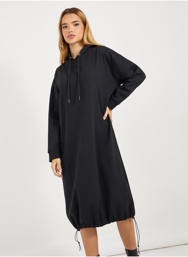 Styli Hooded Black Midi Dress  - Image 2