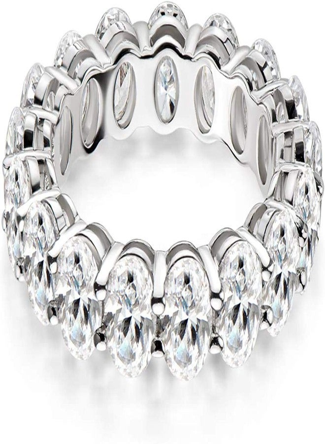 Savlano 18K White Gold Plated Cubic Zirconia Oval Cut Eternity Ring Band for Women & Girls - Image 3