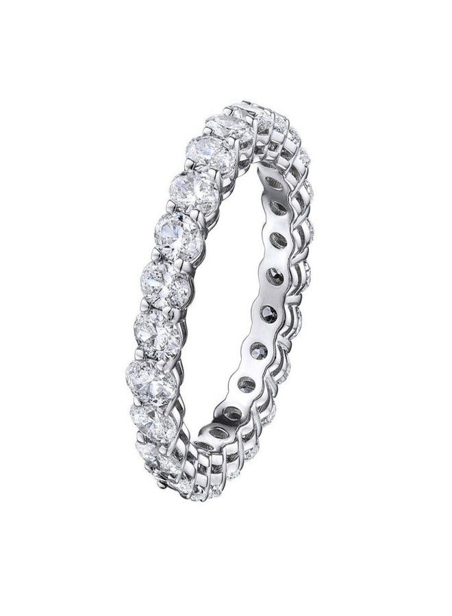 Savlano 18K White Gold Plated Cubic Zirconia Oval Cut Eternity Ring Band for Women & Girls - Image 1