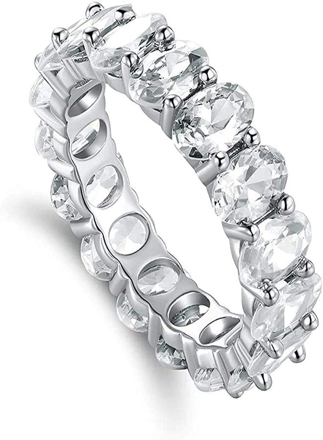 Savlano 18K White Gold Plated Cubic Zirconia Oval Cut Eternity Ring Band for Women & Girls - Image 2