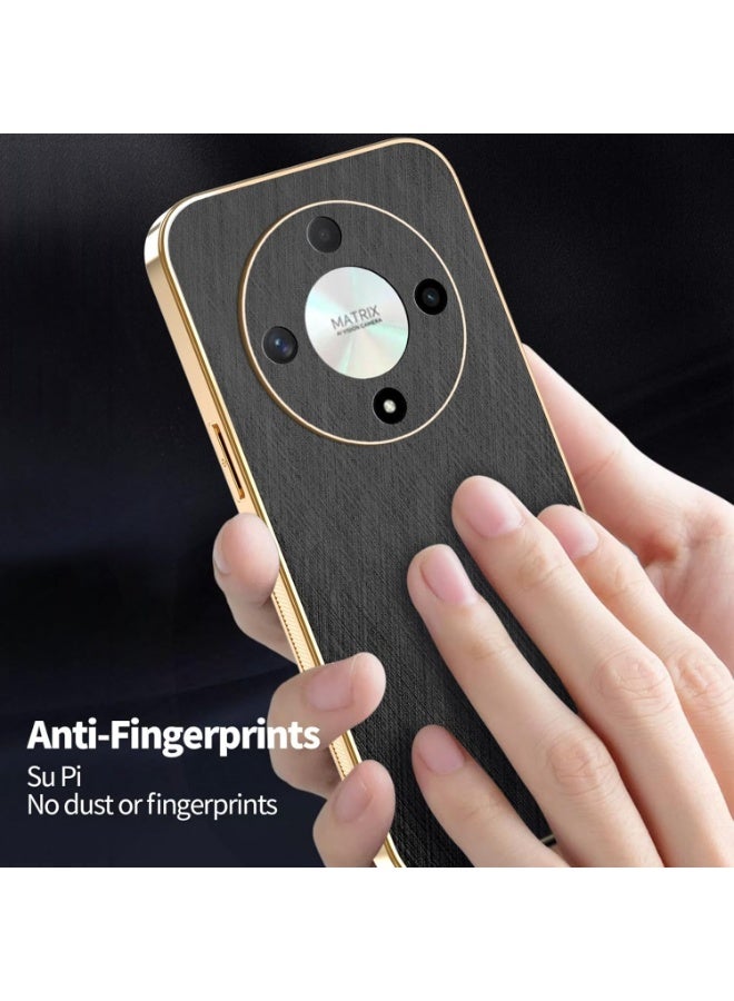 دكينج غطاء واقٍ ضد الصدمات لهاتف Honor X9D، بنقشة ذهبية، غطاء هاتف Honor X9D نحيف من السيليكون المطلي بالأسود، جلد مضاد للبصمات (أسود) - Image 3