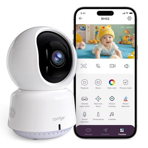 Comfyer Baby/Pet Monitor for Indoor Security, Monitoring with Smart Phone app, 2K QHD Resolution, Auto Tracking/Motion Dection, 2-Way Audio Talk, Night Vision, Pan-Tilt Camera - Image 1