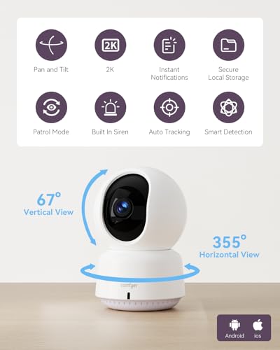 Comfyer Baby/Pet Monitor for Indoor Security, Monitoring with Smart Phone app, 2K QHD Resolution, Auto Tracking/Motion Dection, 2-Way Audio Talk, Night Vision, Pan-Tilt Camera - Image 2