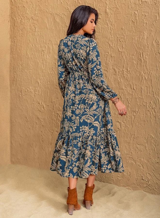 Take Two Take Two Floral Midi Dress with Long Sleeves