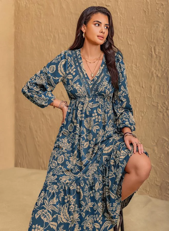Take Two Take Two Floral Midi Dress with Long Sleeves