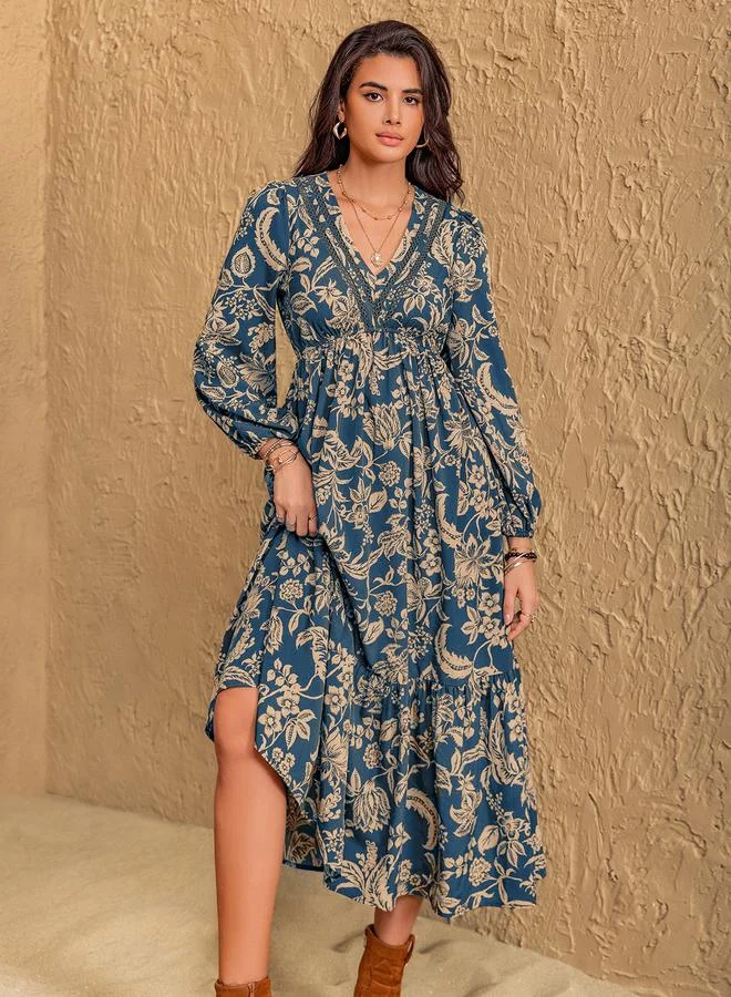 Take Two Take Two Floral Midi Dress with Long Sleeves