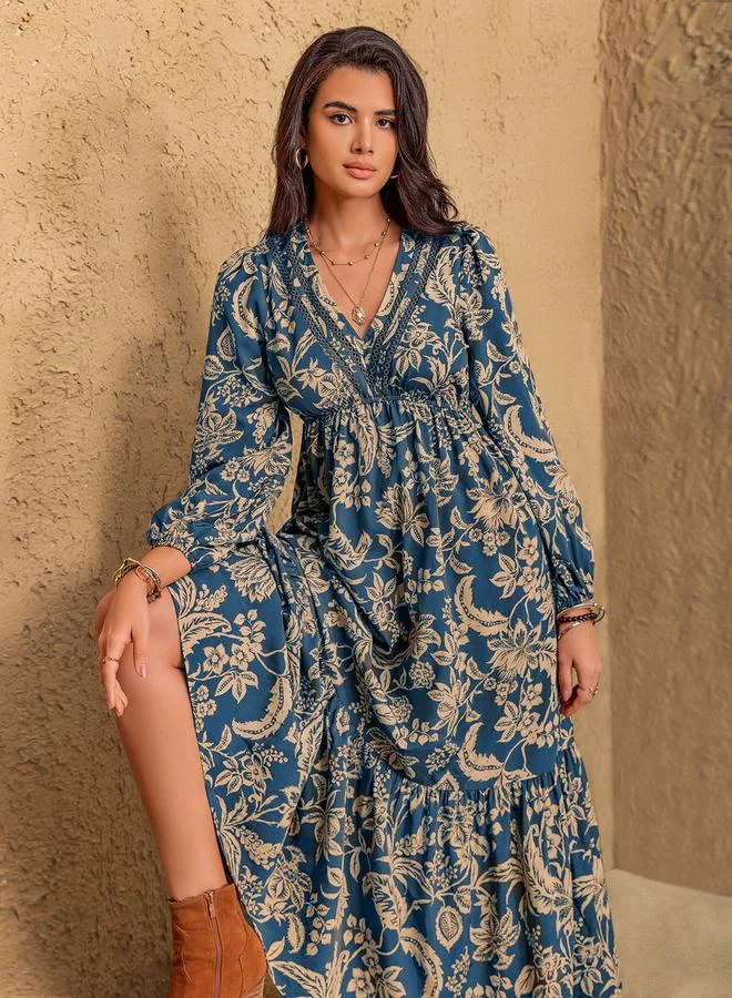 Take Two Take Two Floral Midi Dress with Long Sleeves