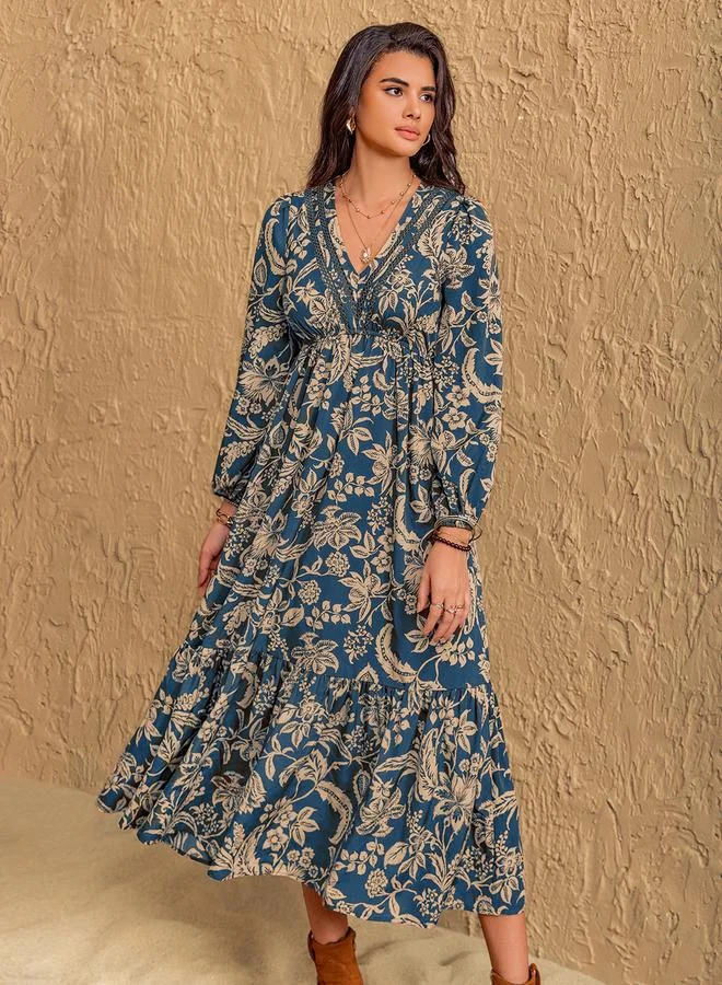 Take Two Take Two Floral Midi Dress with Long Sleeves