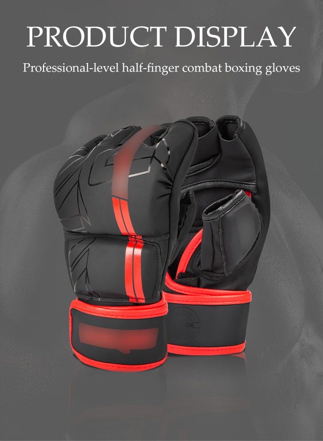 DUNISO Half Finger Boxing Gloves，Pro Performance Kickboxing Gloves，MMA Gloves，With Velcro Design，Sturdy And Durable，For Sanda Sparring Punching Bag Training Combat - Image 2