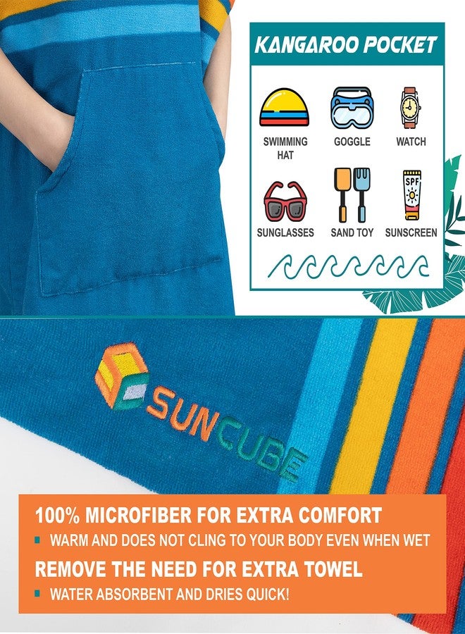 Suncube روب تغيير الأطفال من صن كيوب، بونشو السباحة للأطفال، مناشف شاطئ للأطفال، منشفة بغطاء رأس للمراهقين للاستحمام وحمام السباحة، بونشو قابل للارتداء من الألياف الدقيقة يجف بسرعة مع غطاء رأس، منشفة سباحة للفتيات من 8-12 سنة، أزرق غروب الشمس - Image 3