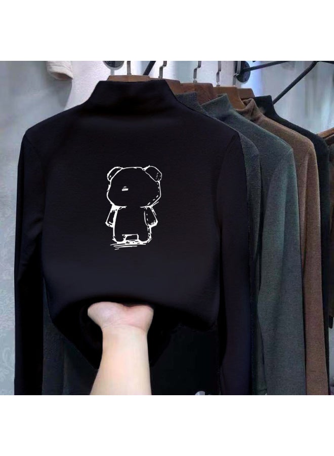 Boys And Girls Half Turtleneck German Velvet Bottoming Shirt Autumn And Winter New Warm Baby Cartoon Printed Long-sleeved T-shirt