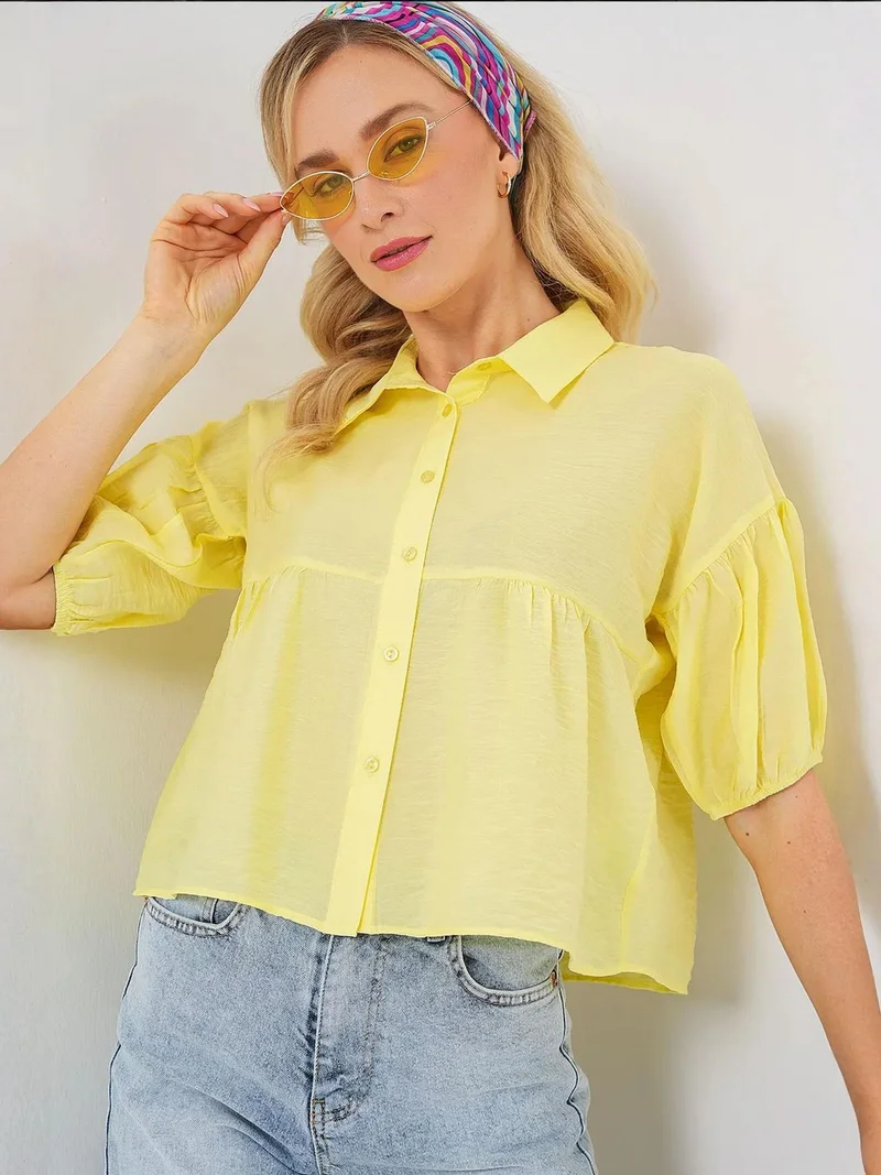 BIG DART BDART Loose-Fit Cropped Button-Up Shirt with Shirt Collar