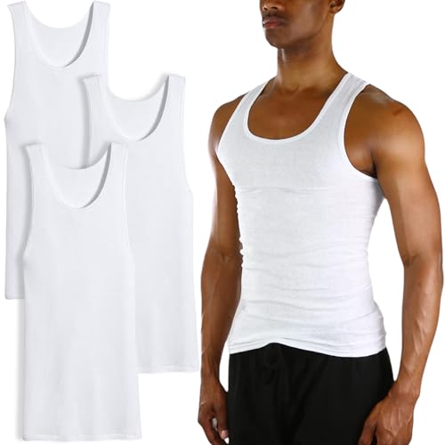 ToBeInStyle Men's Pack of 3 Scoop Neck Sleeveless A-Shirts - White - Small - Image 1
