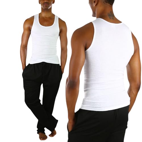 ToBeInStyle Men's Pack of 3 Scoop Neck Sleeveless A-Shirts - White - Small - Image 4