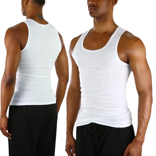 ToBeInStyle Men's Pack of 3 Scoop Neck Sleeveless A-Shirts - White - Small - Image 3