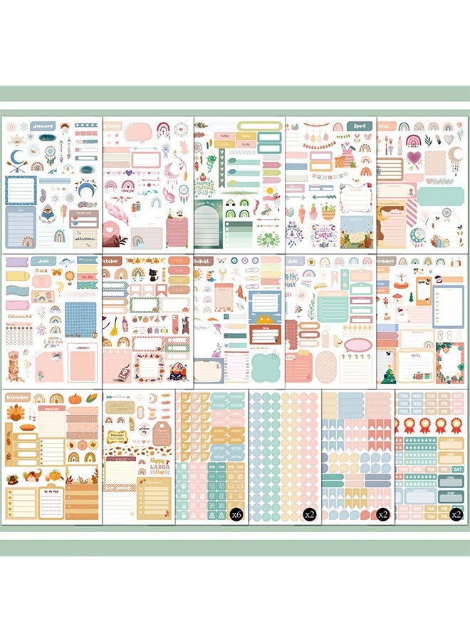 Lemon 1700+ Planner Stickers Book, 24 Sheets Waterproof Repositionable Stickers for Journal, Bullet Planner, Scrapbook & Calendar, Functional Decorative Sticker Set & Gift (Boho Style) - Image 2