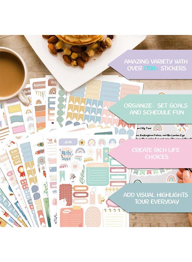 Lemon 1700+ Planner Stickers Book, 24 Sheets Waterproof Repositionable Stickers for Journal, Bullet Planner, Scrapbook & Calendar, Functional Decorative Sticker Set & Gift (Boho Style) - Image 5