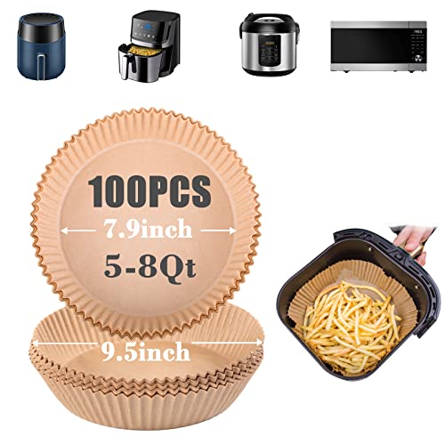 GOAUS Air Fryer 100 Pcs Round Paper Liners Disposable Large for 5 to 8 Qt Basket 79 inch Unbleached Nonstick Oilproof Parchment Paper