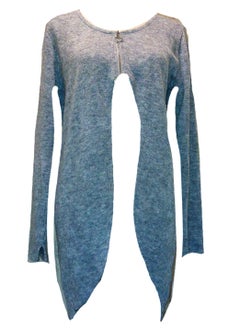 Women low high zipped wool knit grey cardigan