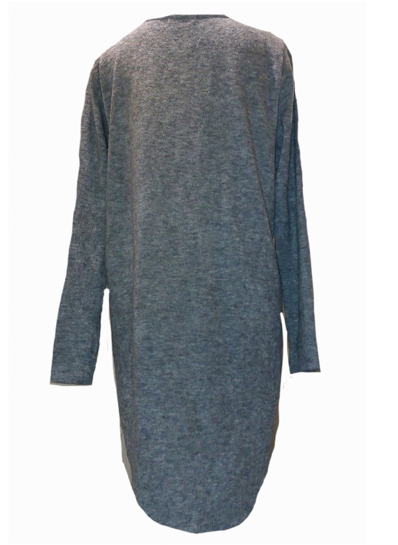 Generic - Women low high zipped wool knit grey cardigan - Image 1