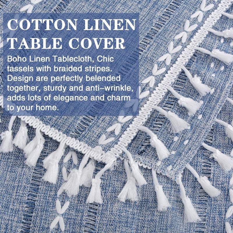 tiosggd Small Blue Square Tablecloth 36''x36'', Spring Dusty Blue and White Linen Coffee Table Cover, Boho Nightstand Cover Top for Bedroom,End Table Cloth Runner,Coastal Rustic Farmhouse Christmas Home Decor - Image 4
