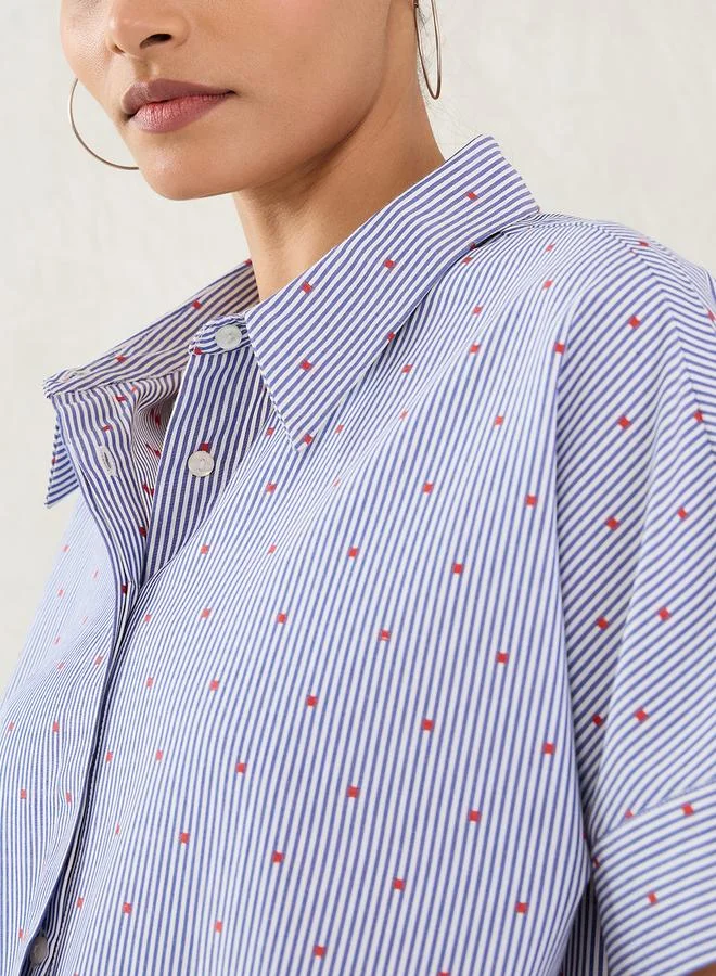 Femmella  Navy Striped Short Sleeve Button Down Shirt for Women | Best Price UAE