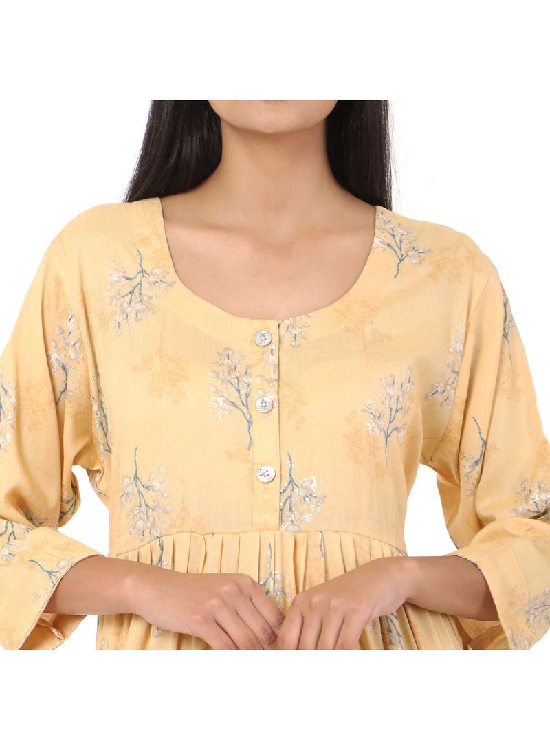 HANA & SARA SHORT YELLOW COLOUR STYLISH HIGH QUALITY PRINTED WITH FRONT BUTTONED STYLED ARABIC KAFTAN JALABIYA DRESS  - Image 3