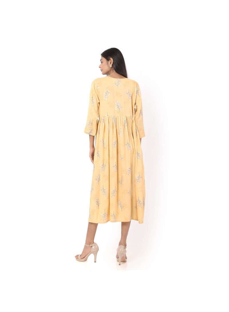 HANA & SARA SHORT YELLOW COLOUR STYLISH HIGH QUALITY PRINTED WITH FRONT BUTTONED STYLED ARABIC KAFTAN JALABIYA DRESS  - Image 2