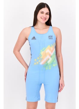 Adidas Women Non Padded Brand Logo Swimsuit Swimwear, Baby Blue  - Image 1