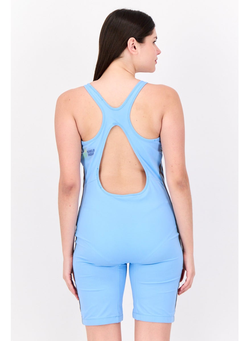 Adidas Women Non Padded Brand Logo Swimsuit Swimwear, Baby Blue  - Image 4