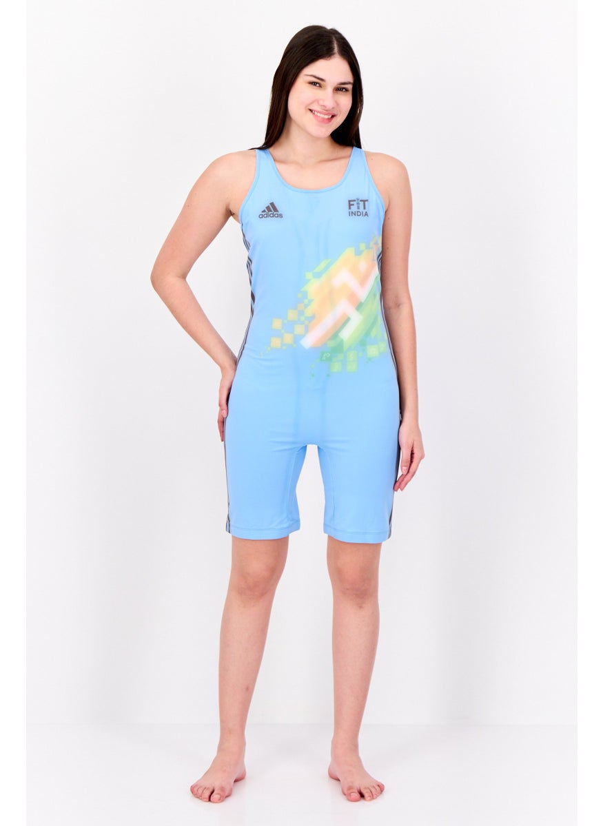 Adidas Women Non Padded Brand Logo Swimsuit Swimwear, Baby Blue  - Image 3