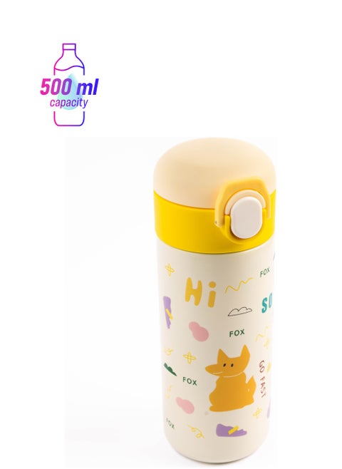 Insulated Stainless Steel Water Bottle, Leakproof, Soft Handle Grip, Odour Free, 500mL, 3 Years+-Yellow